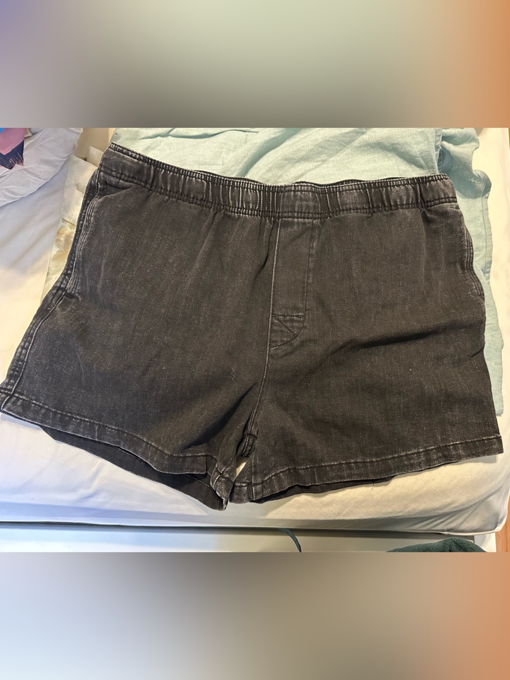 Zara Men's Washed Black Denim Elastic Waist Shorts